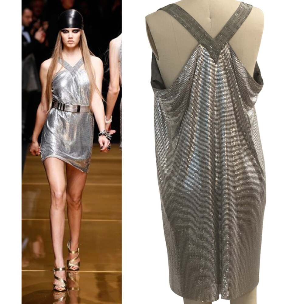 Versace for H&M Cowl Mini Silver Metal Mesh Dress